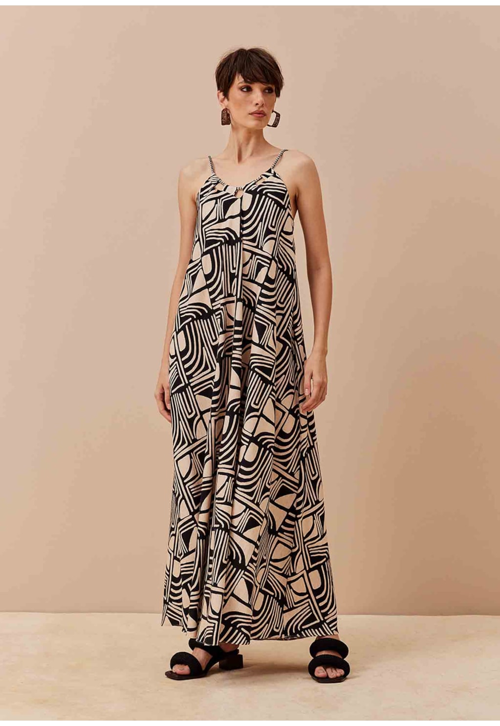 Vestido Longo Estampado Tierras Altas