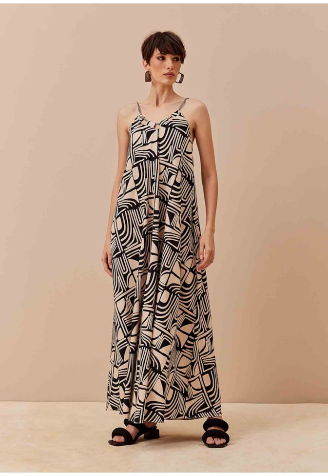 Vestido Longo Estampado Tierras Altas