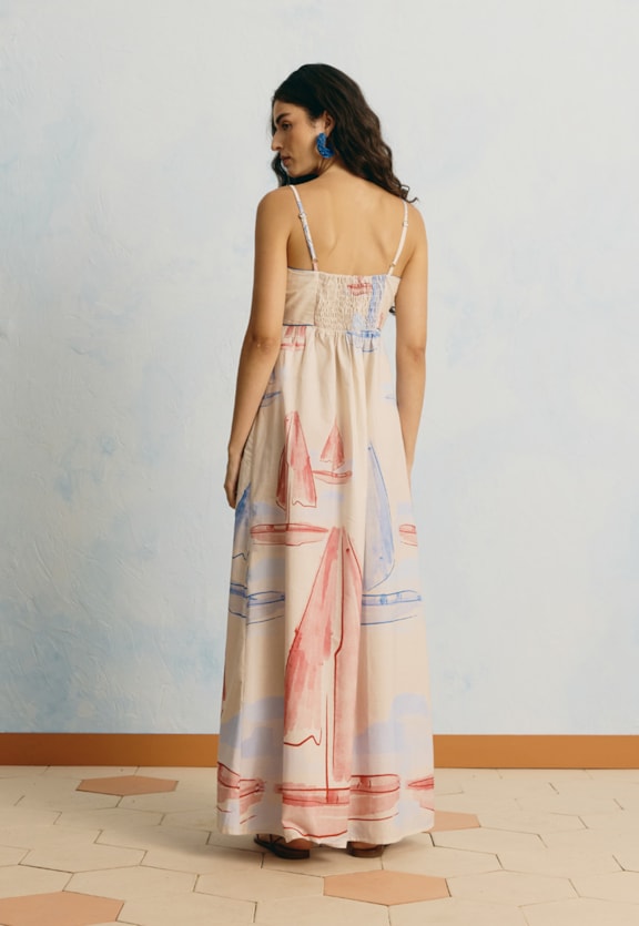 Vestido Longo Estampado Velejar Vista Traseira