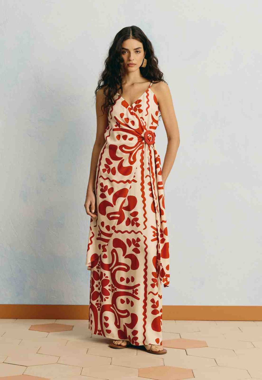 Vestido Longo Fivela Estampado Wayu