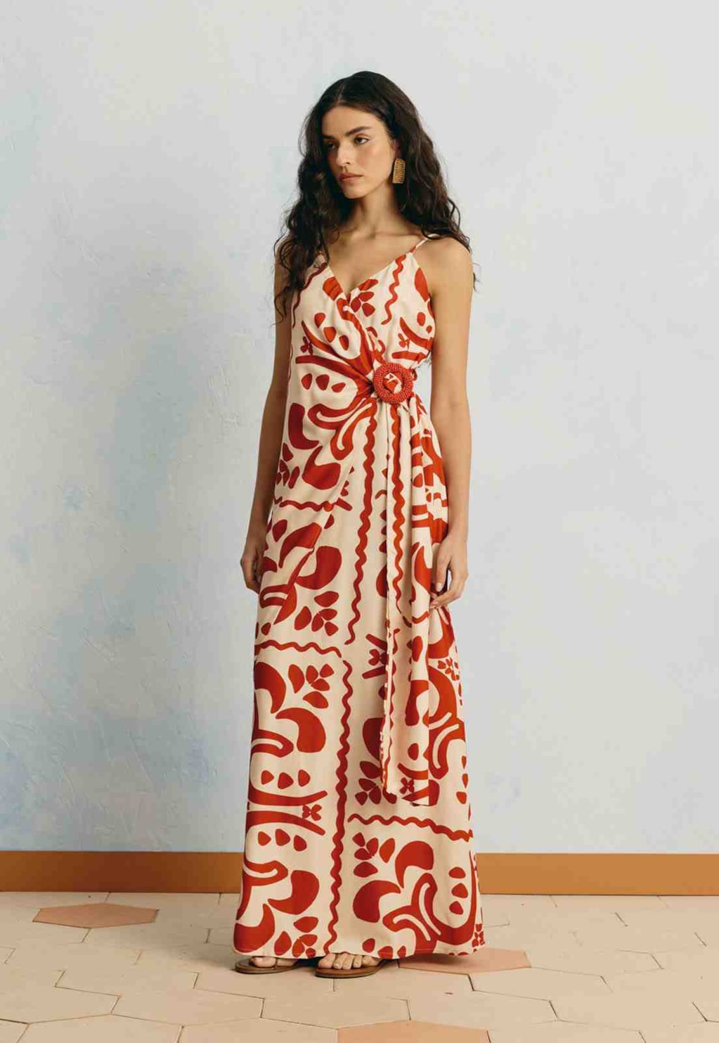 Vestido Longo Fivela Estampado Wayu