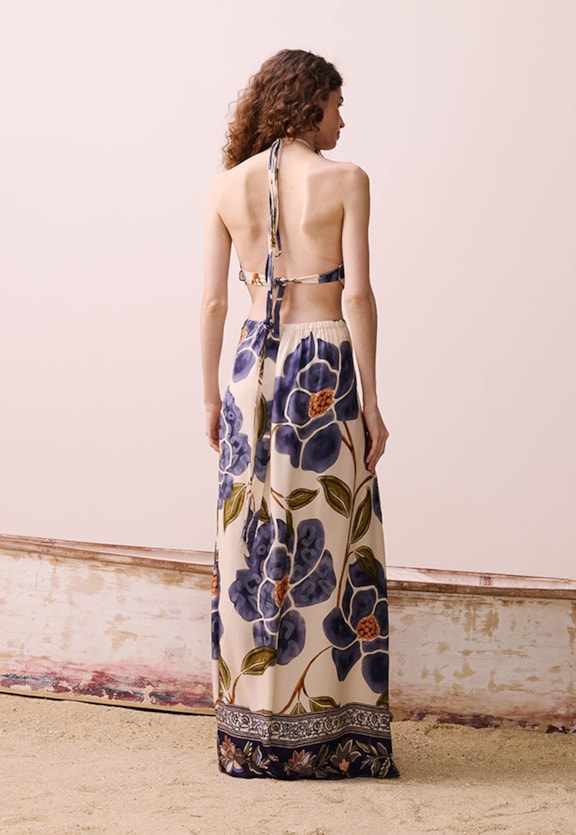 Vestido Longo Flor Estampado Papoula Vista Traseira