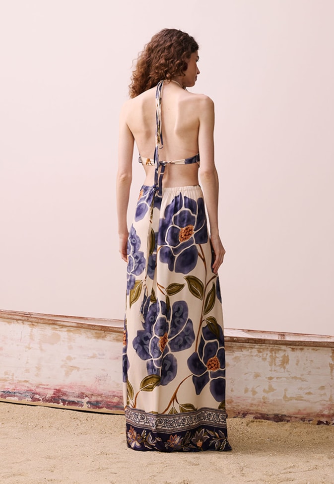 Vestido Longo Flor Estampado Papoula