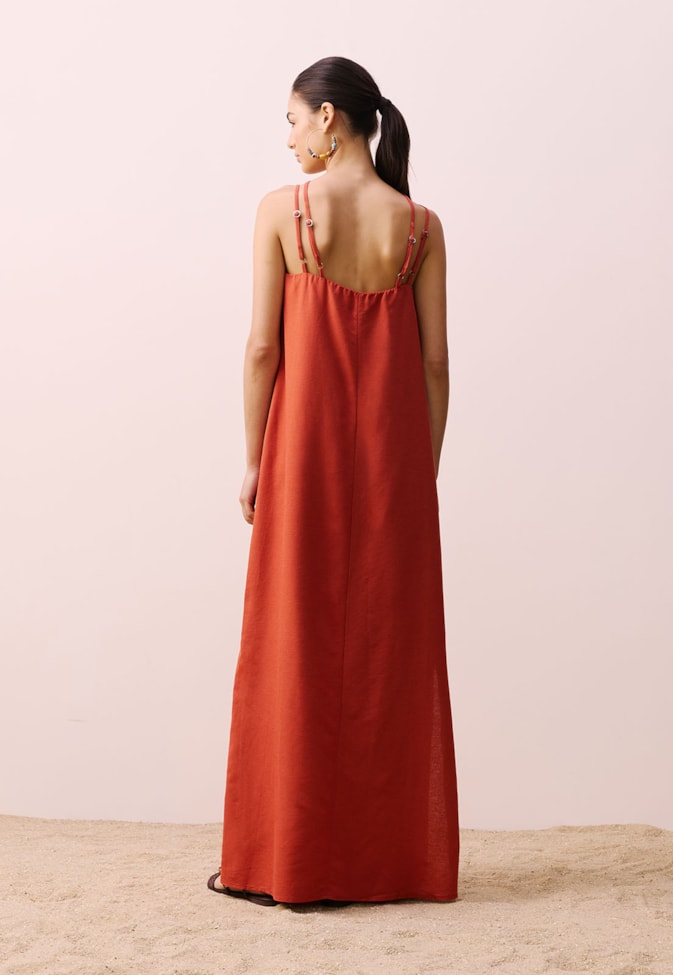 Vestido Longo Folha Bordada