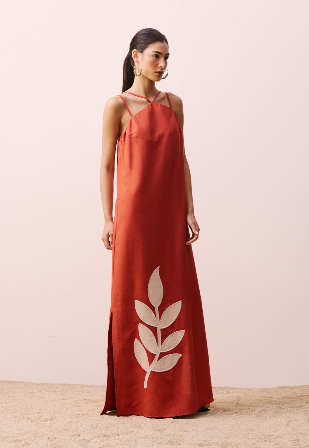 Vestido Longo Folha Bordada