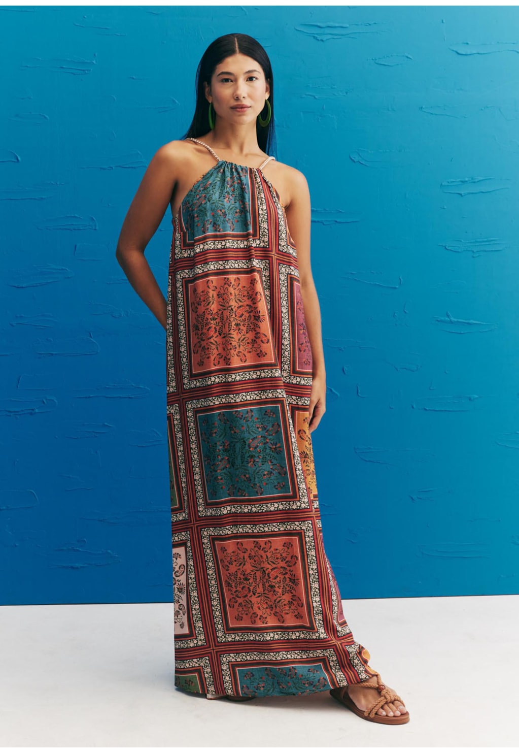 Vestido Longo Frente U Estampado Los Tapes