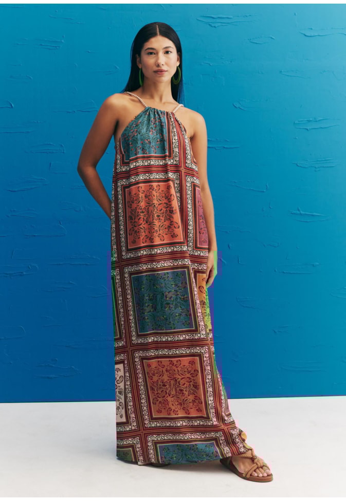 Vestido Longo Frente U Estampado Los Tapes