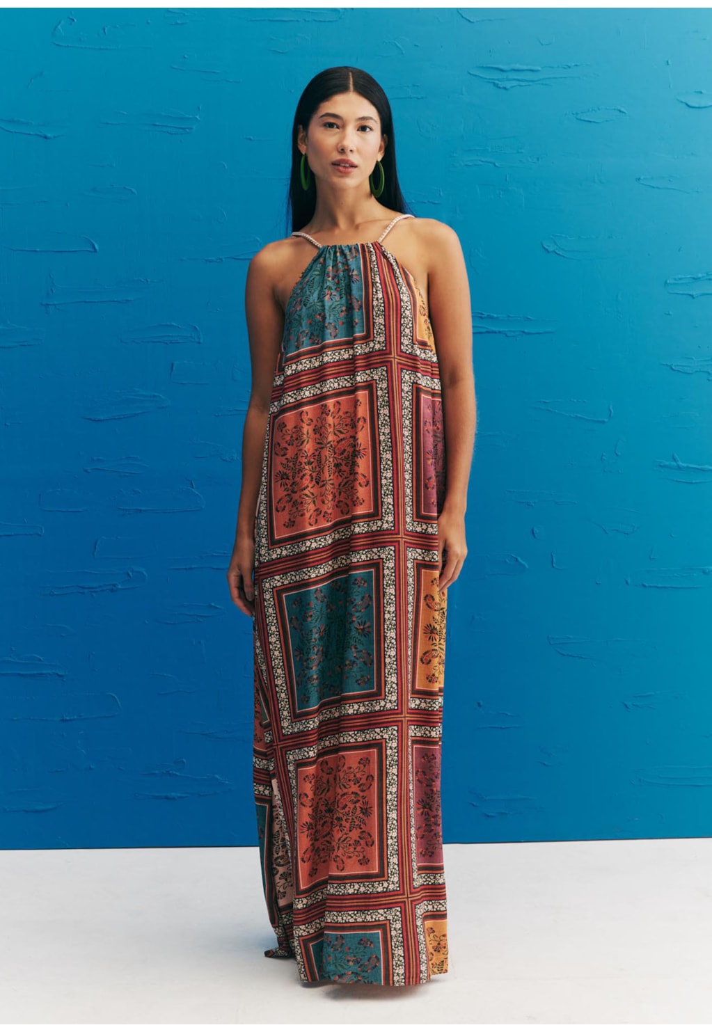 Vestido Longo Frente U Estampado Los Tapes