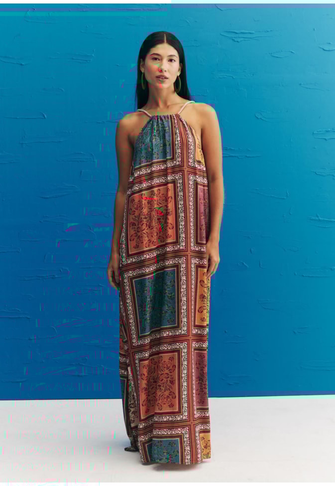 Vestido Longo Frente U Estampado Los Tapes