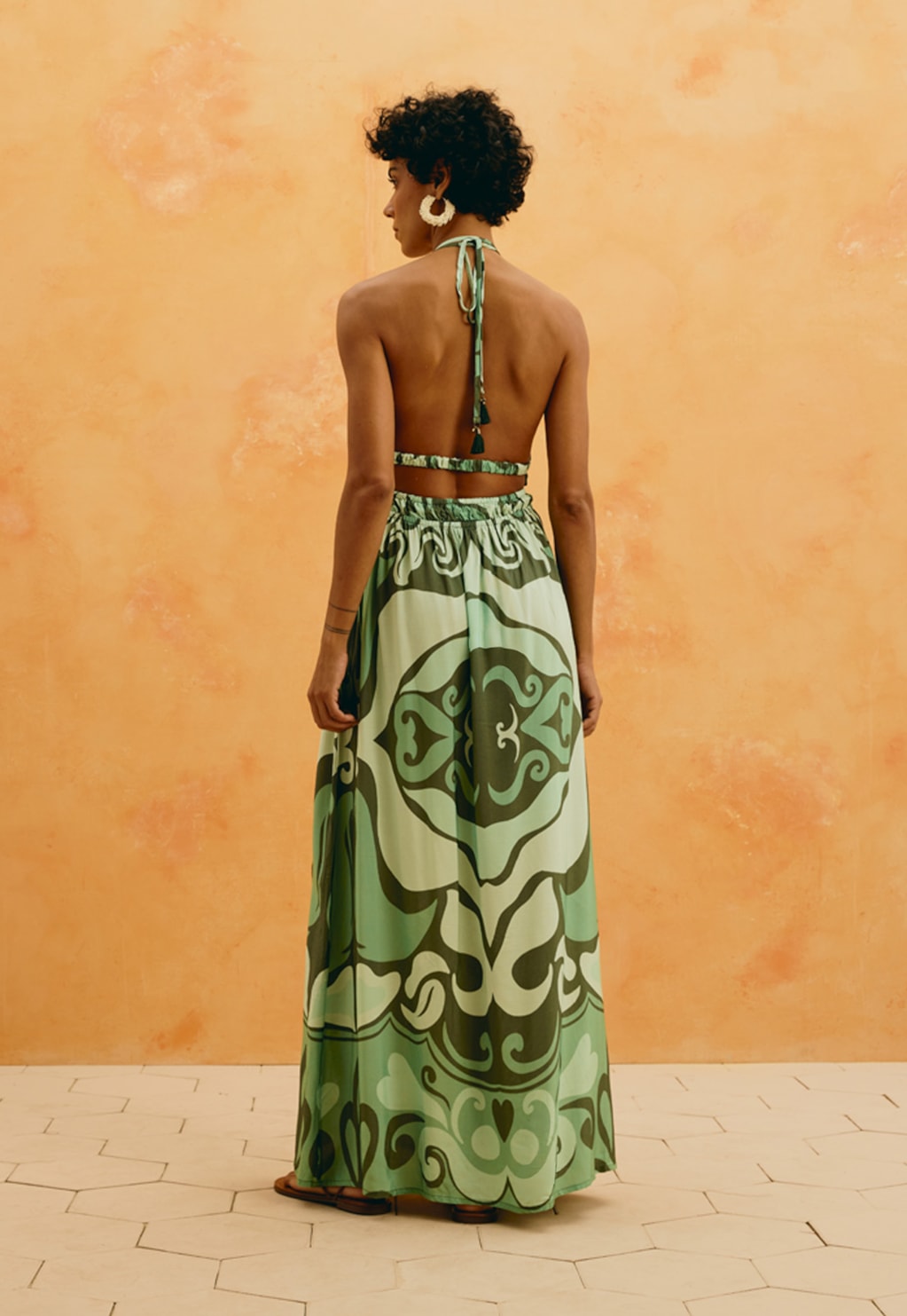 Vestido Longo Frente Única Estampado Nativa