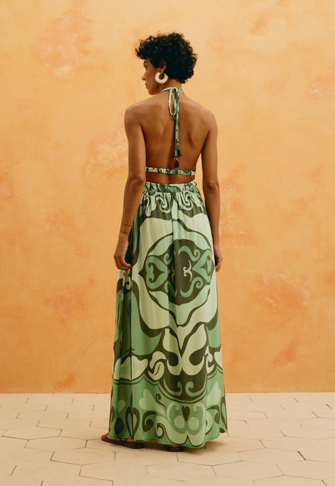 Vestido Longo Frente Única Estampado Nativa
