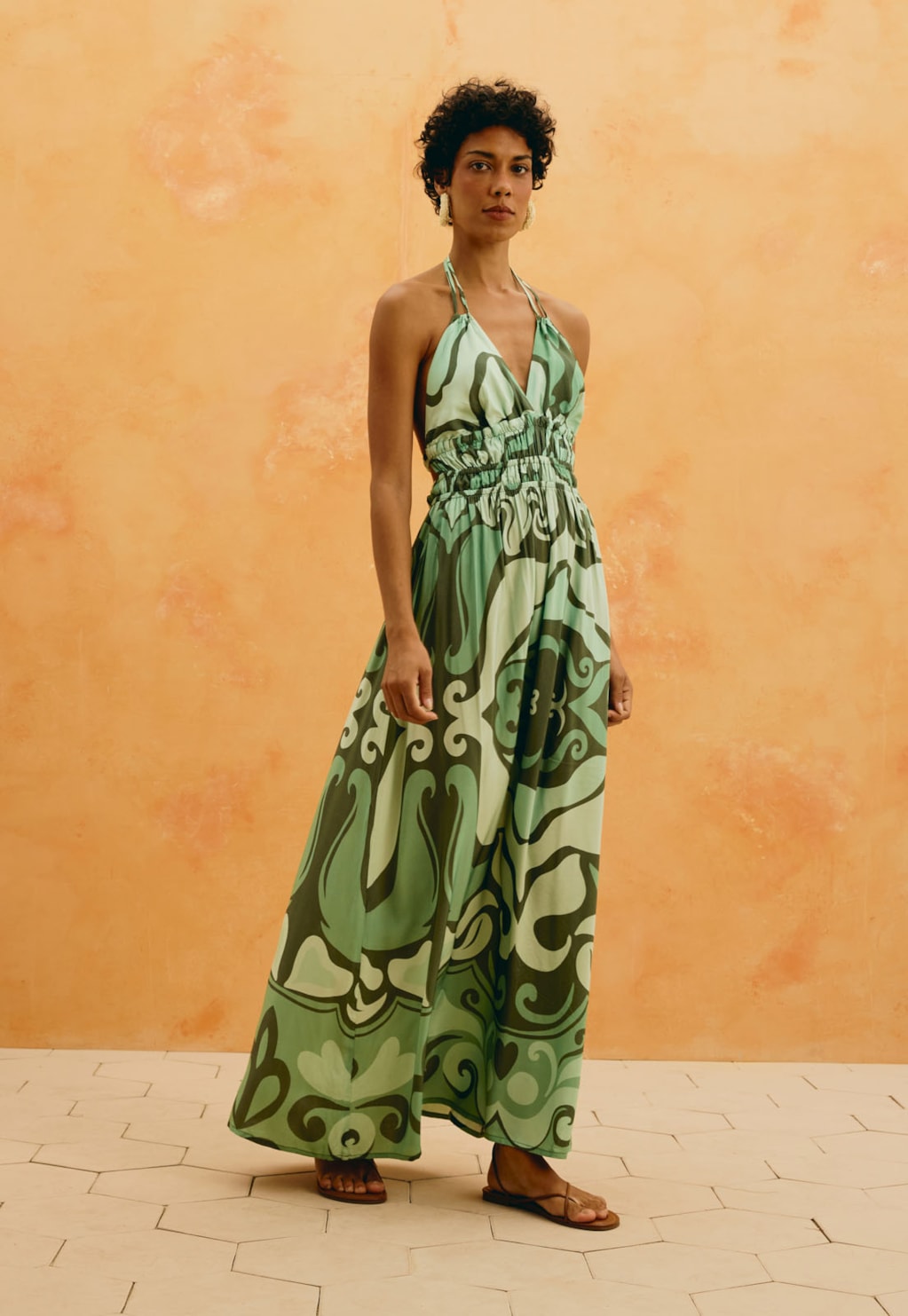 Vestido Longo Frente Única Estampado Nativa