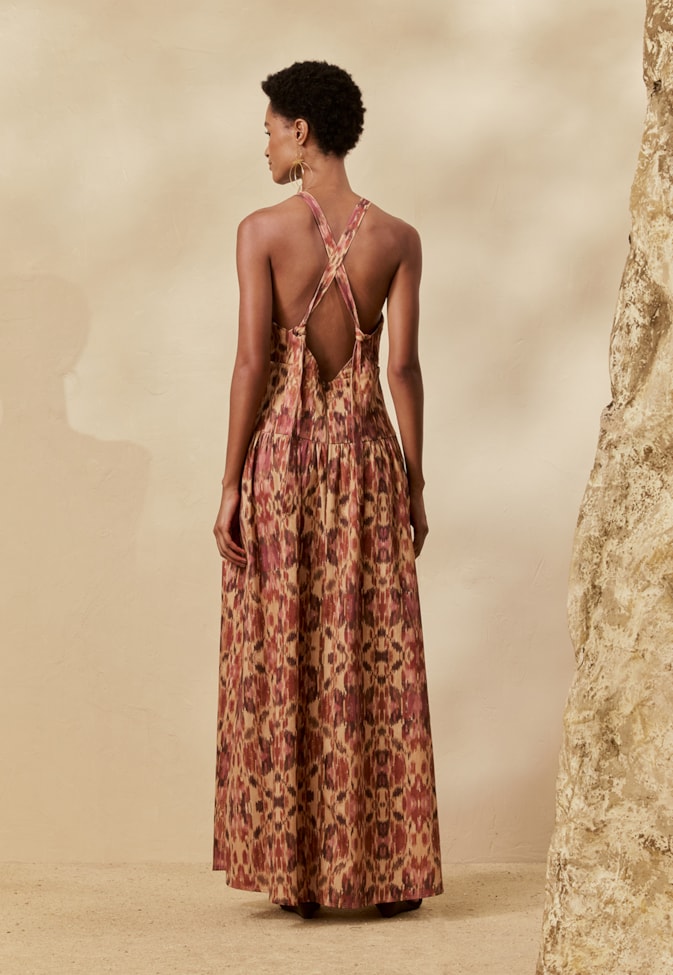 Vestido Longo Frente Única Estampado Niebla