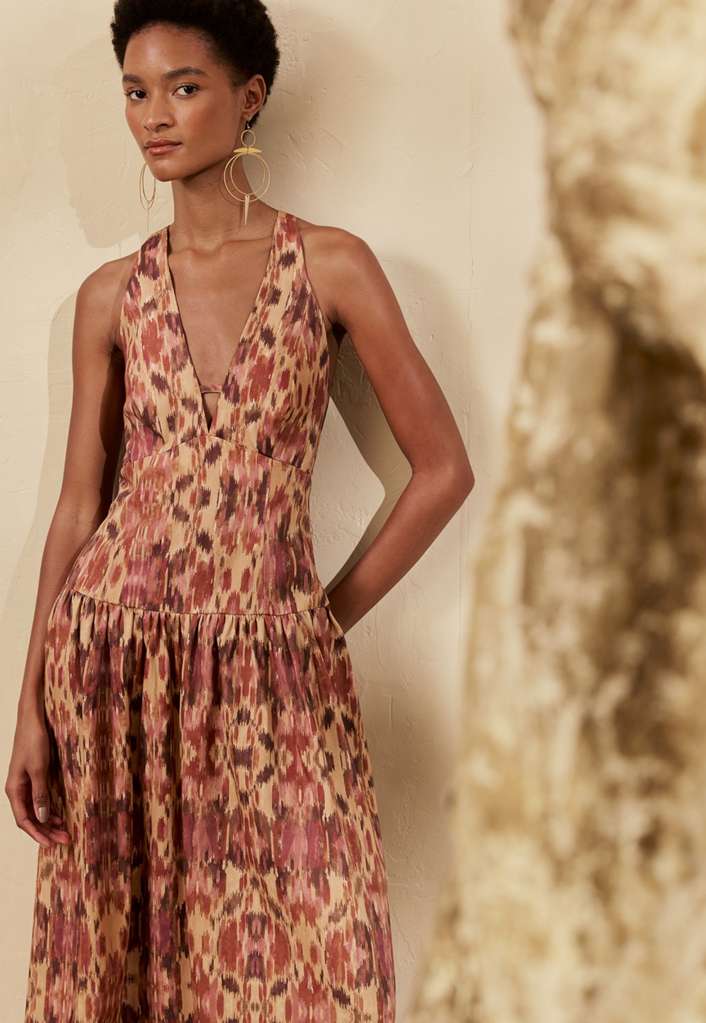 Vestido Longo Frente Única Estampado Niebla