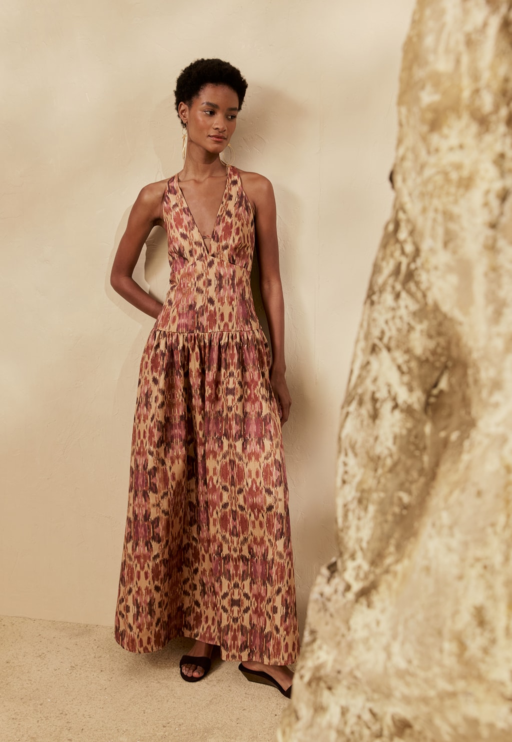 Vestido Longo Frente Única Estampado Niebla