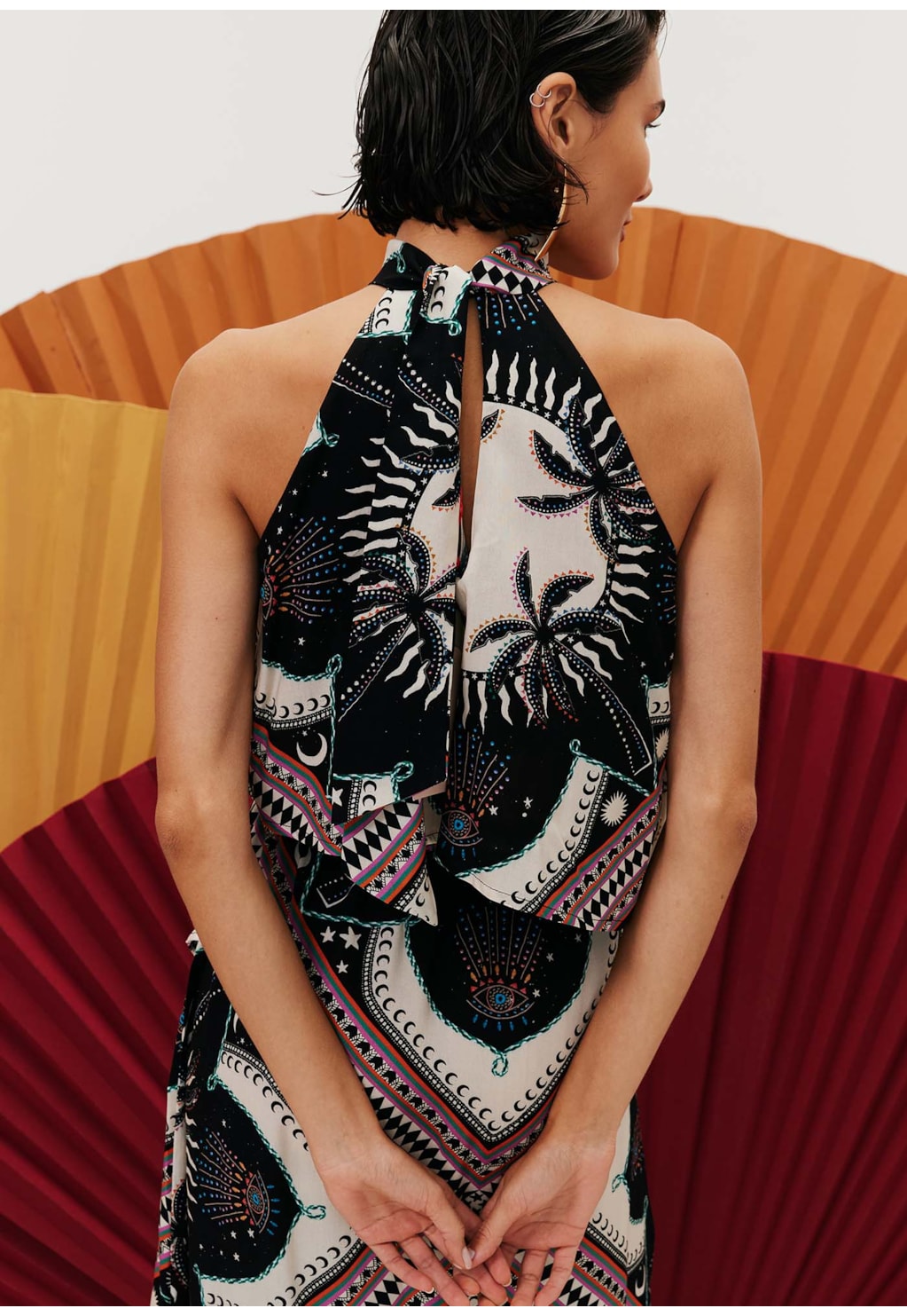 Vestido Longo Gola Alta Estampado Cúmbia