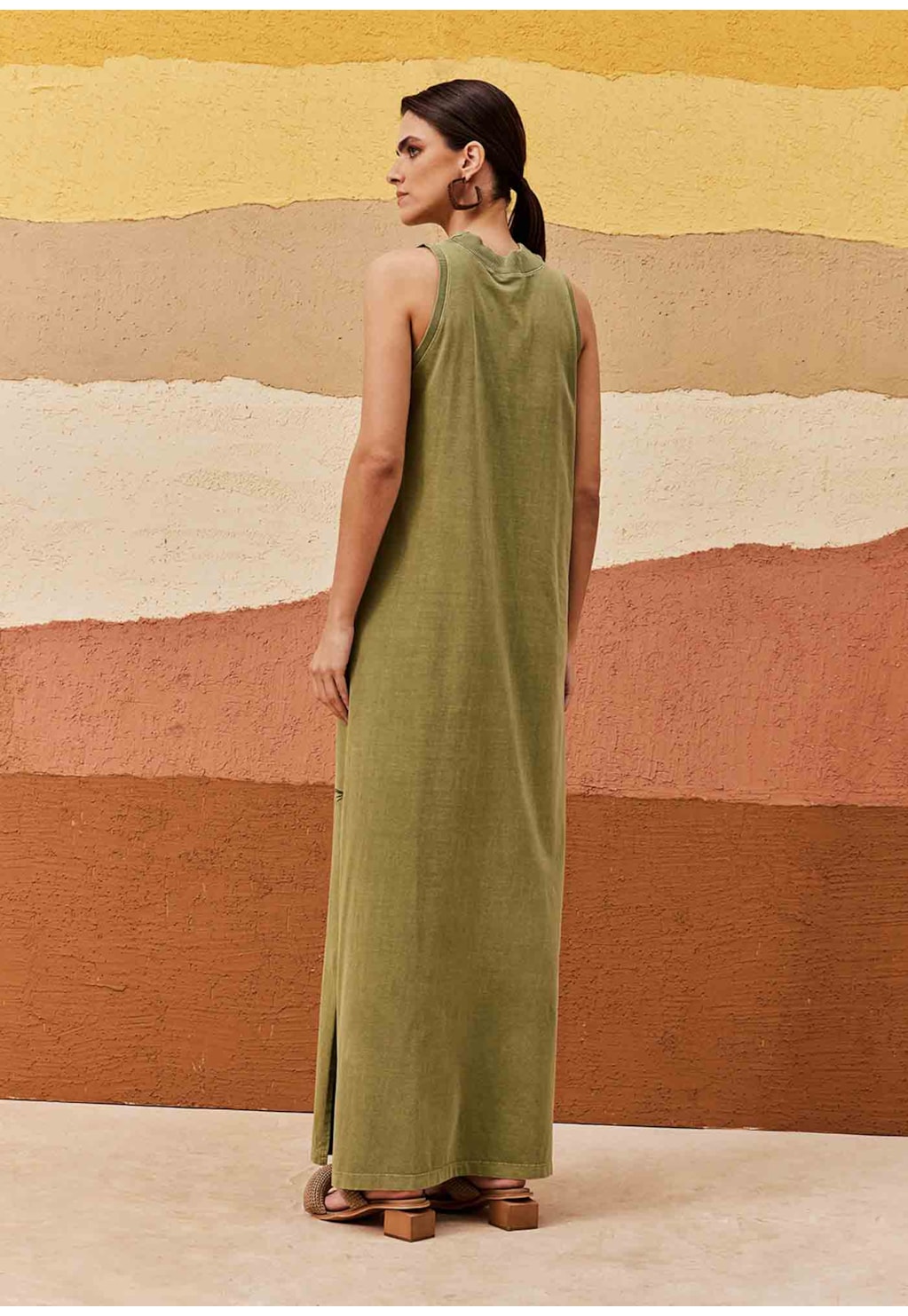 Vestido Longo Gola Alta Silk Folhagem