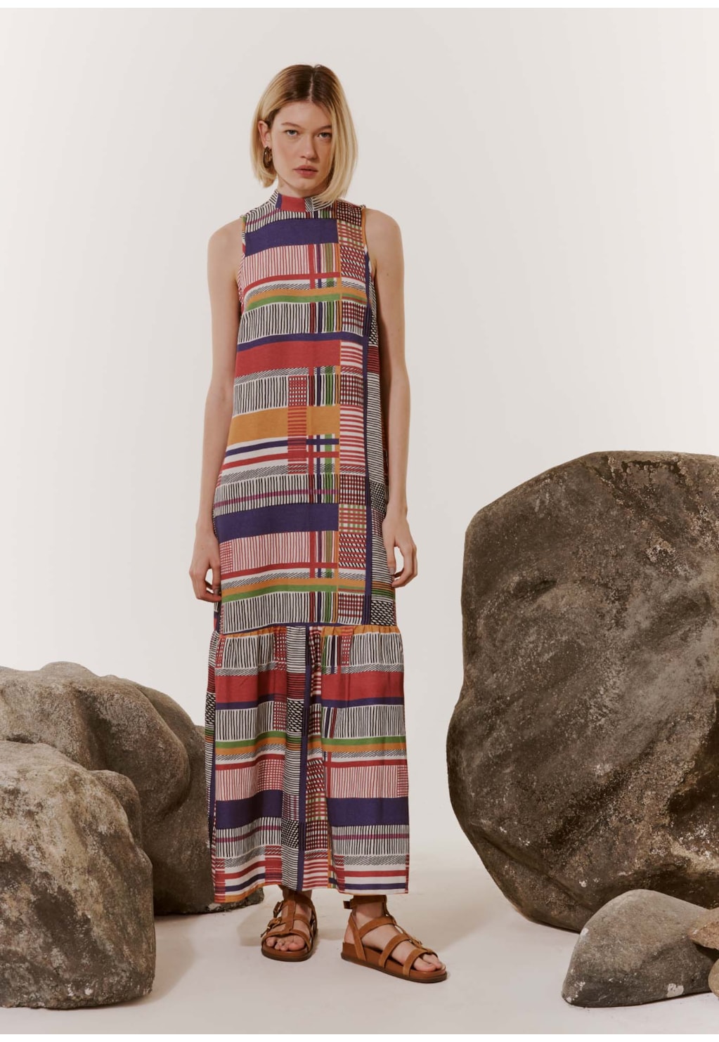 Vestido Longo Gola Estampado Ingá