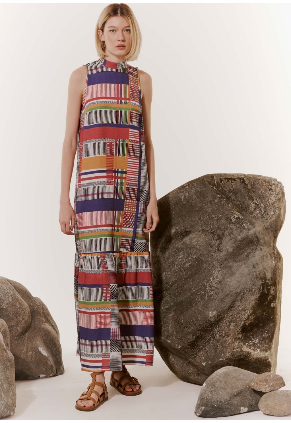 Vestido Longo Gola Estampado Ingá