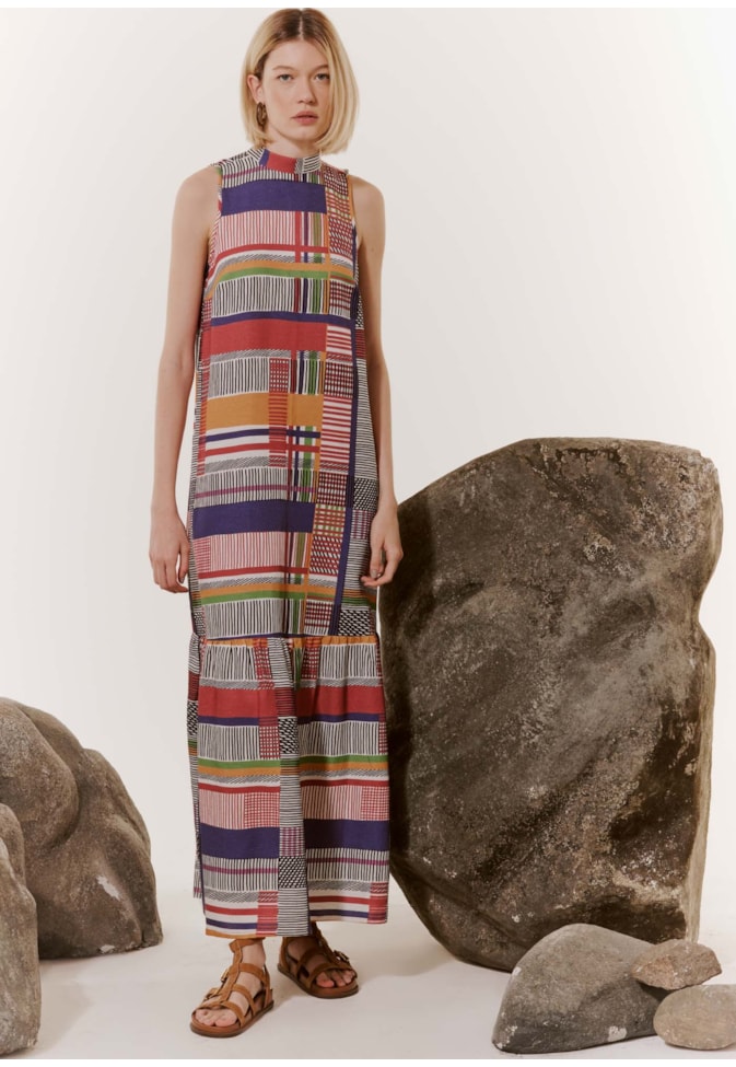 Vestido Longo Gola Estampado Ingá