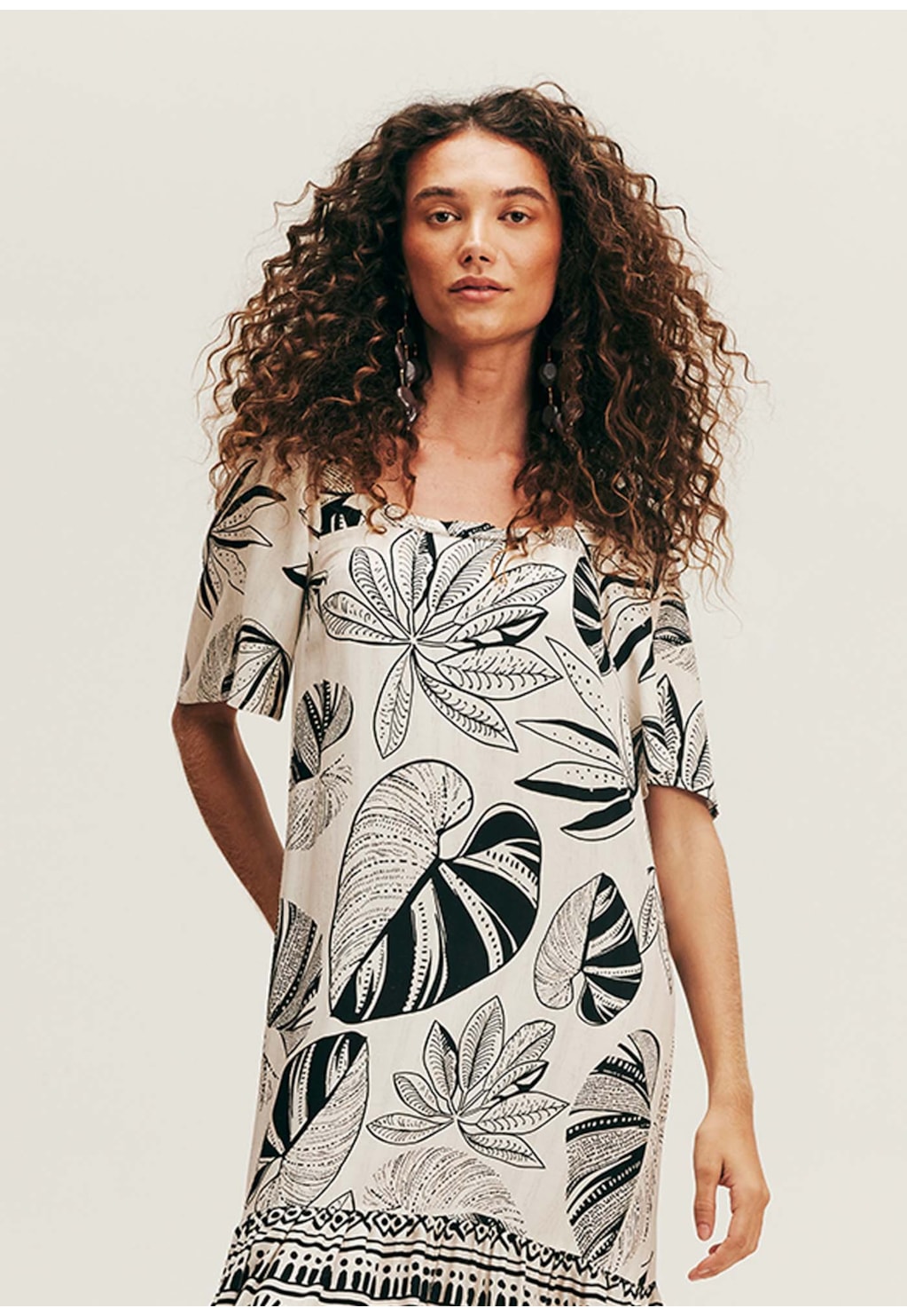 Vestido Longo Gola Quadrada Estampado Timbó