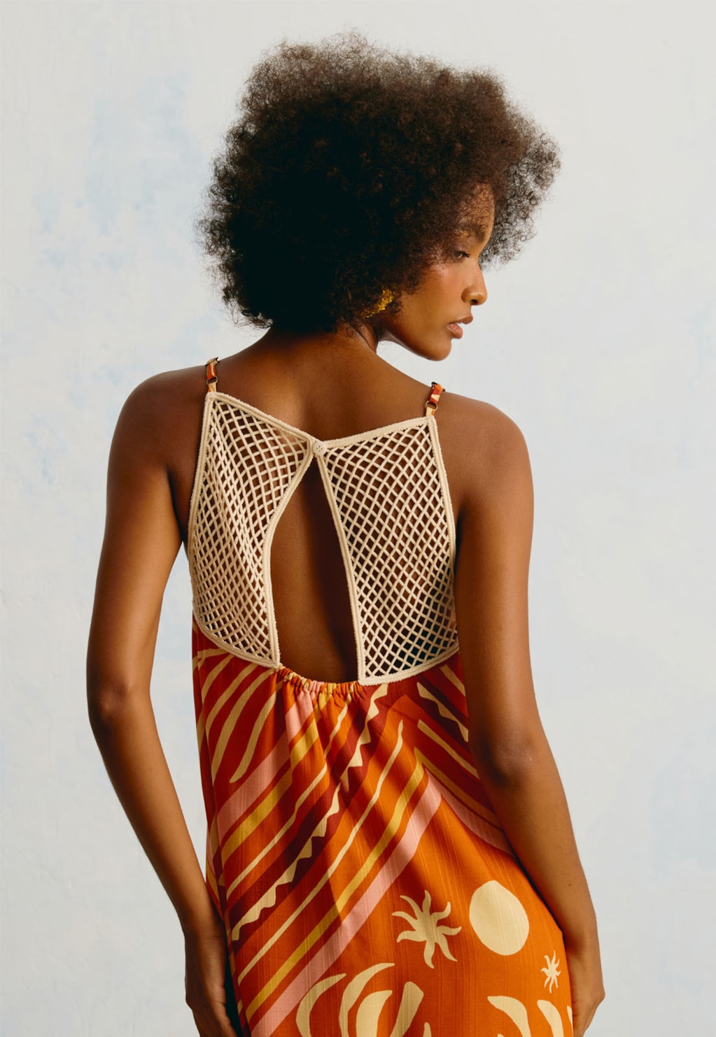Vestido Longo Guipir Estampado Lenço Folhagem