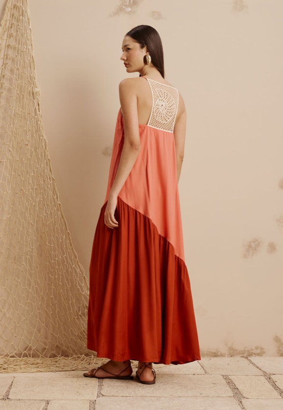 Vestido Longo Guippier Concha Espiral Vista Traseira