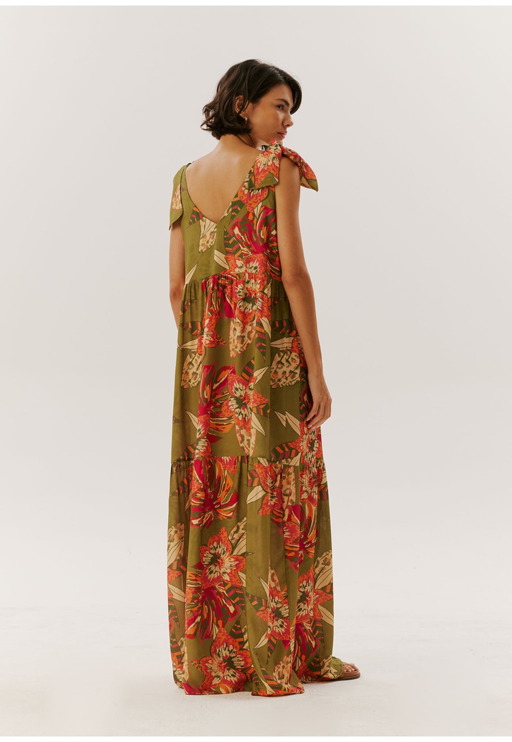 Vestido Longo Laços Estampado Flor do Cerrado