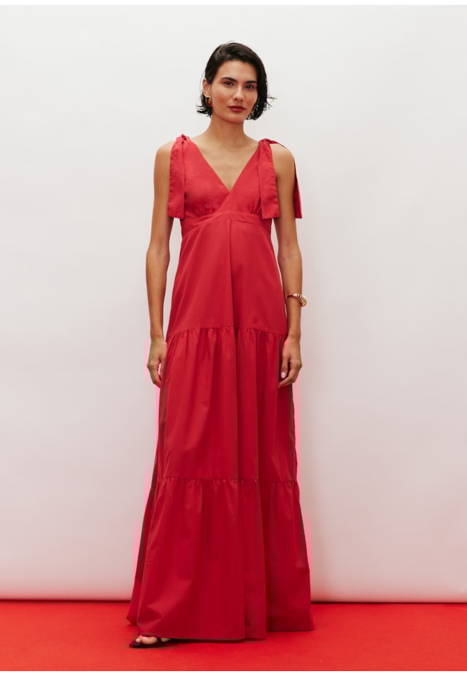 Vestido Longo Laços Ombros