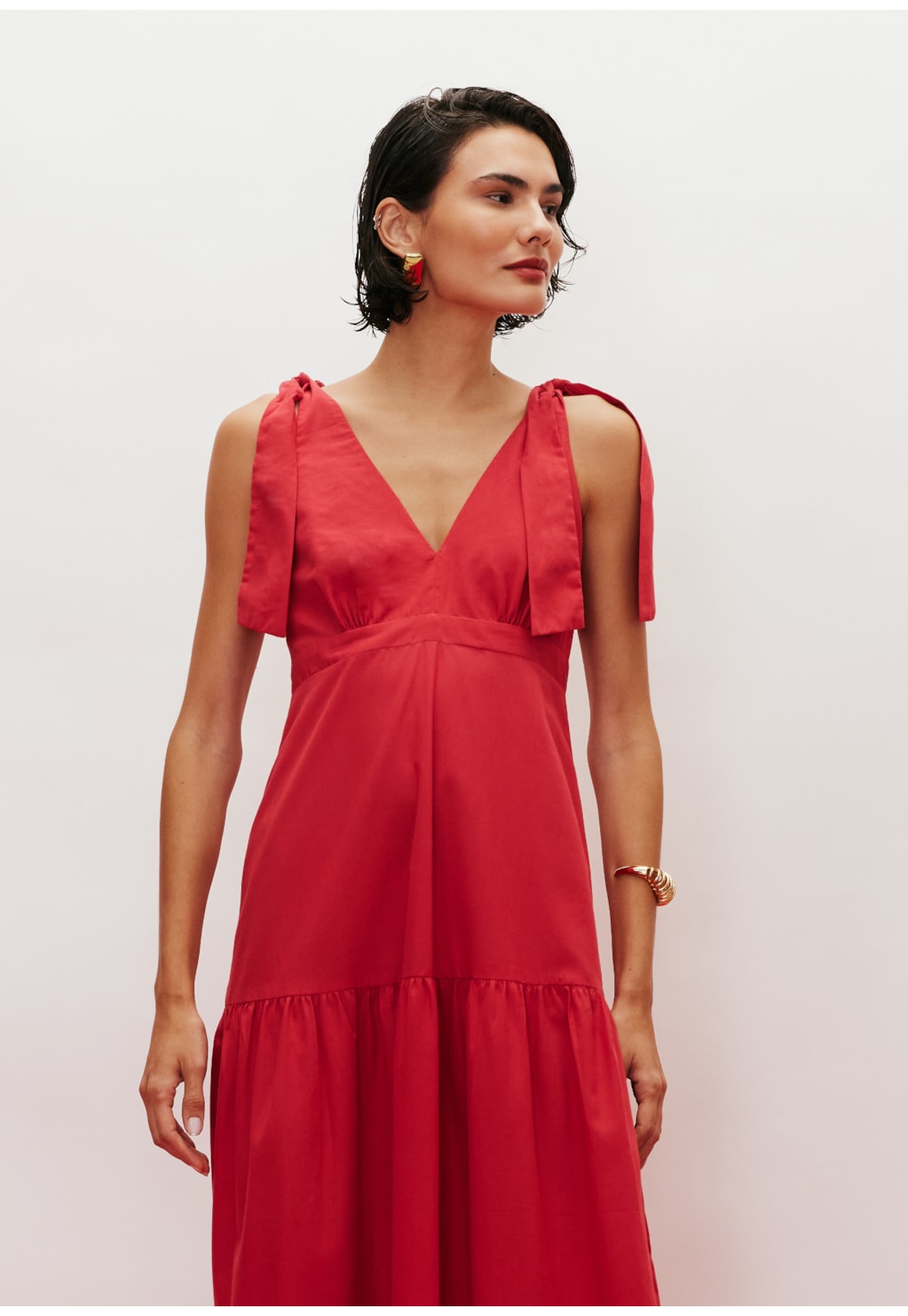 Vestido Longo Laços Ombros