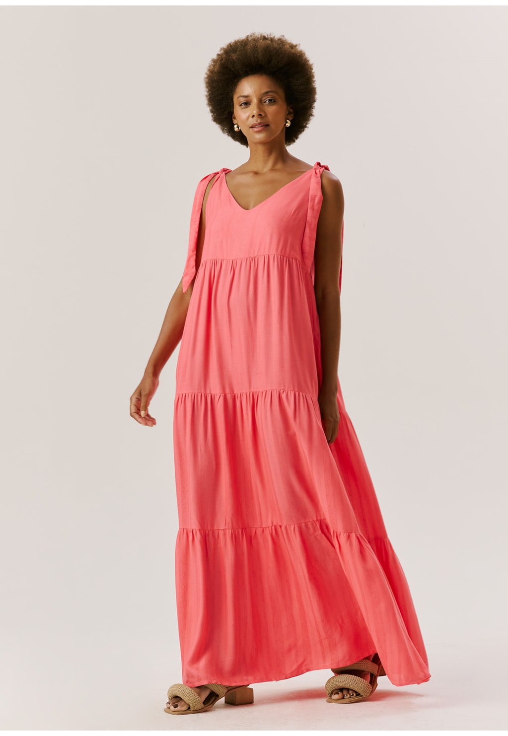 Vestido Longo Laços Ombros C/ Marias