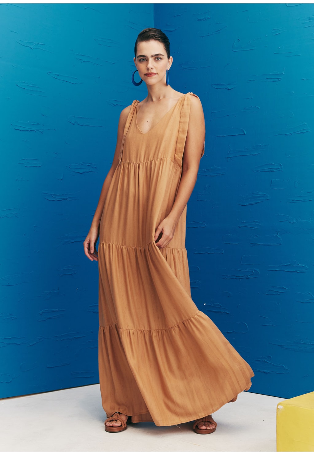 Vestido Longo Laços Ombros C/ Marias