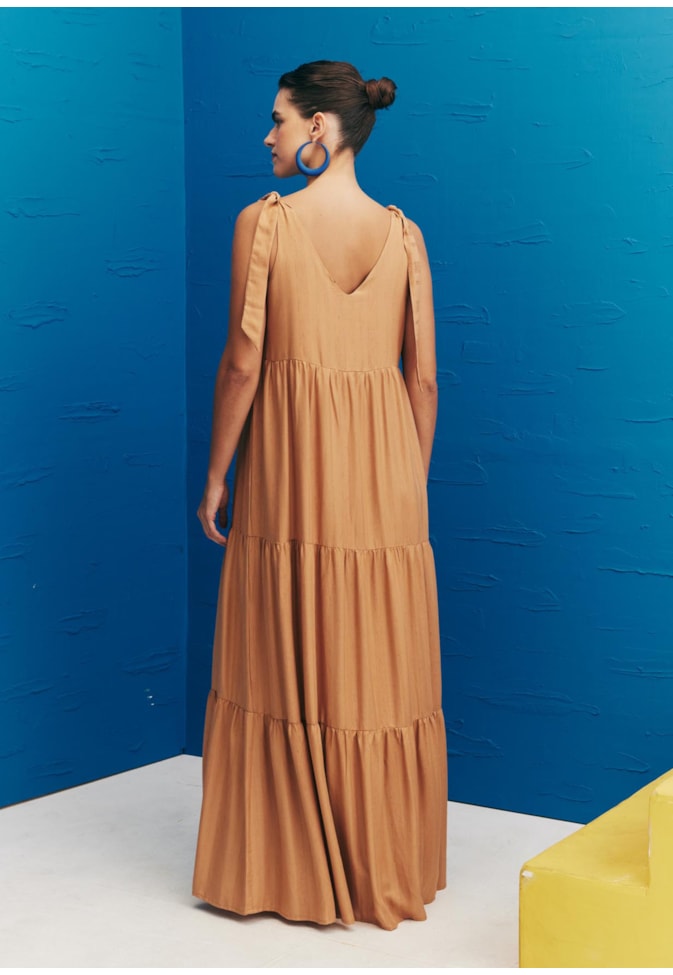 Vestido Longo Laços Ombros C/ Marias