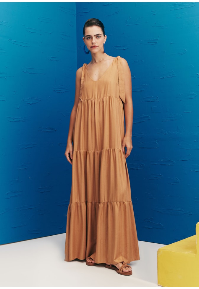 Vestido Longo Laços Ombros C/ Marias