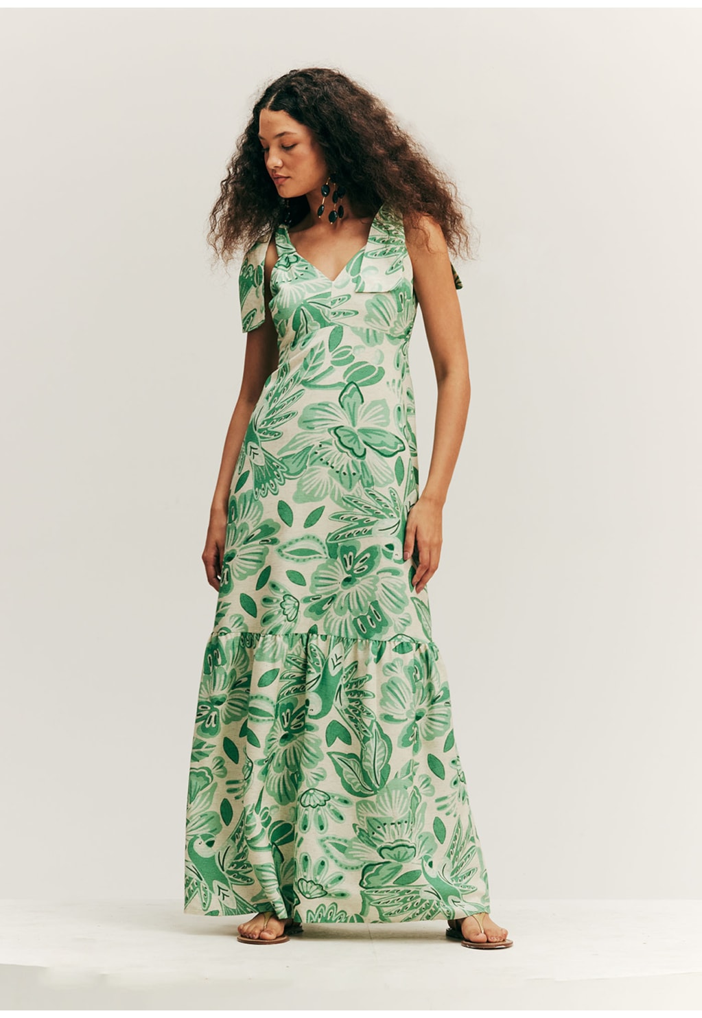 Vestido Longo Lastex Estampado Gardênia
