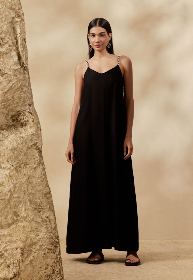 Vestido Longo Liso Alça Bicolor