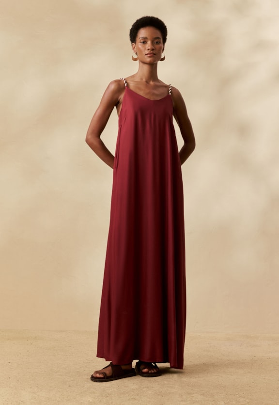 Vestido Longo Liso Alça Bicolor Vista Frontal