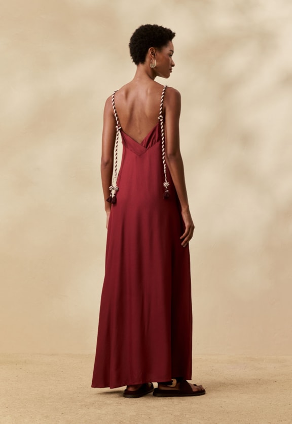 Vestido Longo Liso Alça Bicolor Vista Traseira