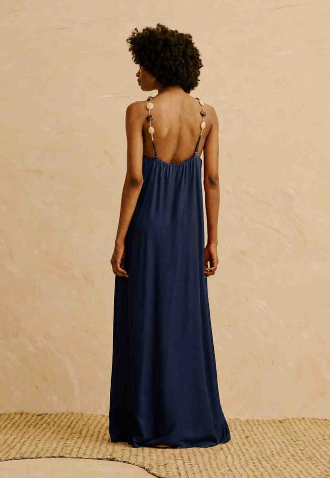Vestido Longo Liso Alça com Pedras