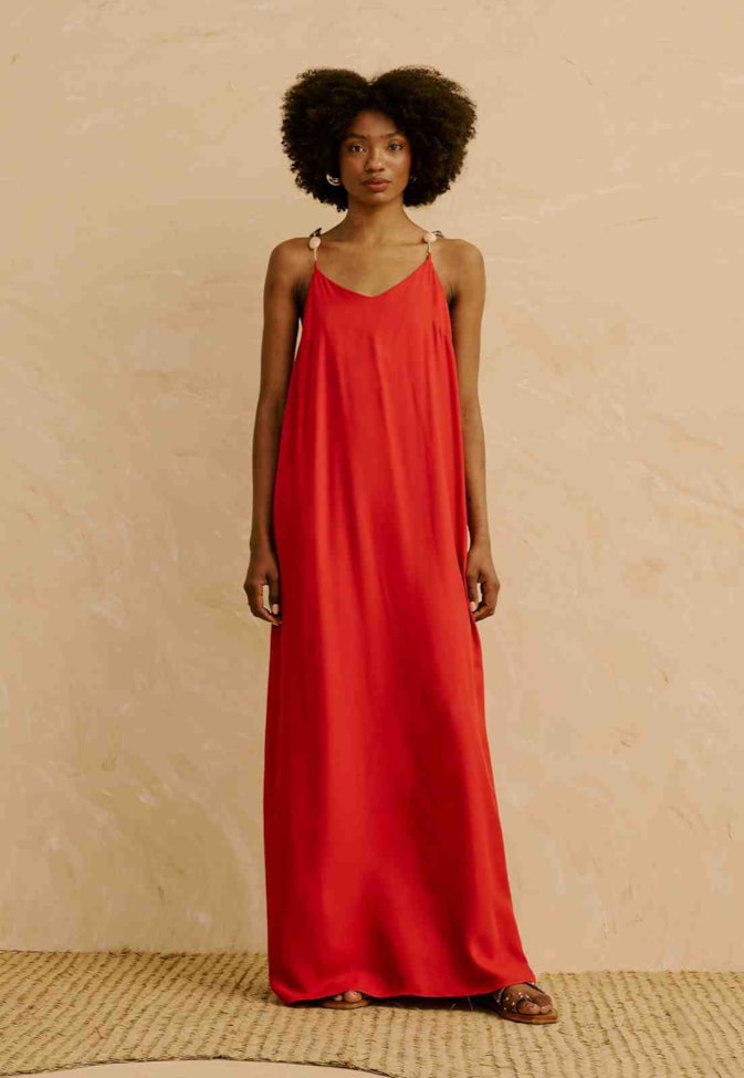 Vestido Longo Liso Alça com Pedras