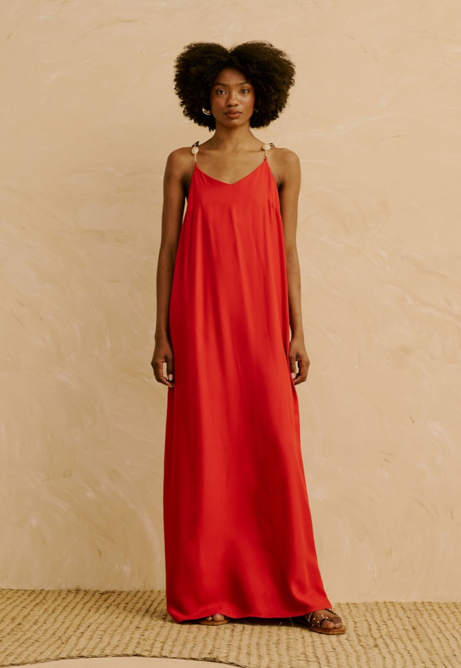 Vestido Longo Liso Alça com Pedras
