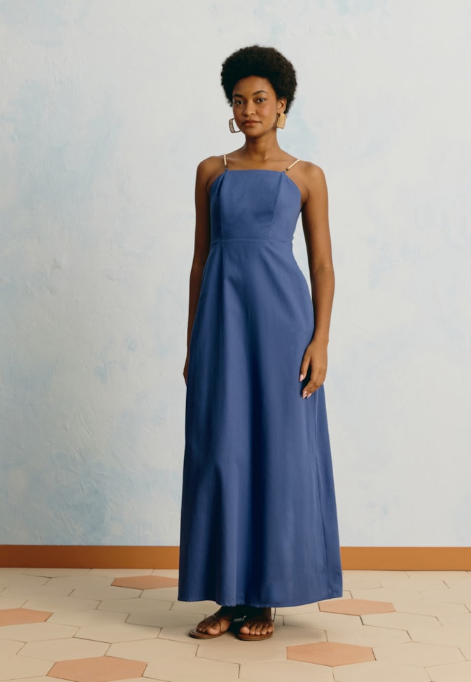 Vestido Longo Liso Alça Corda
