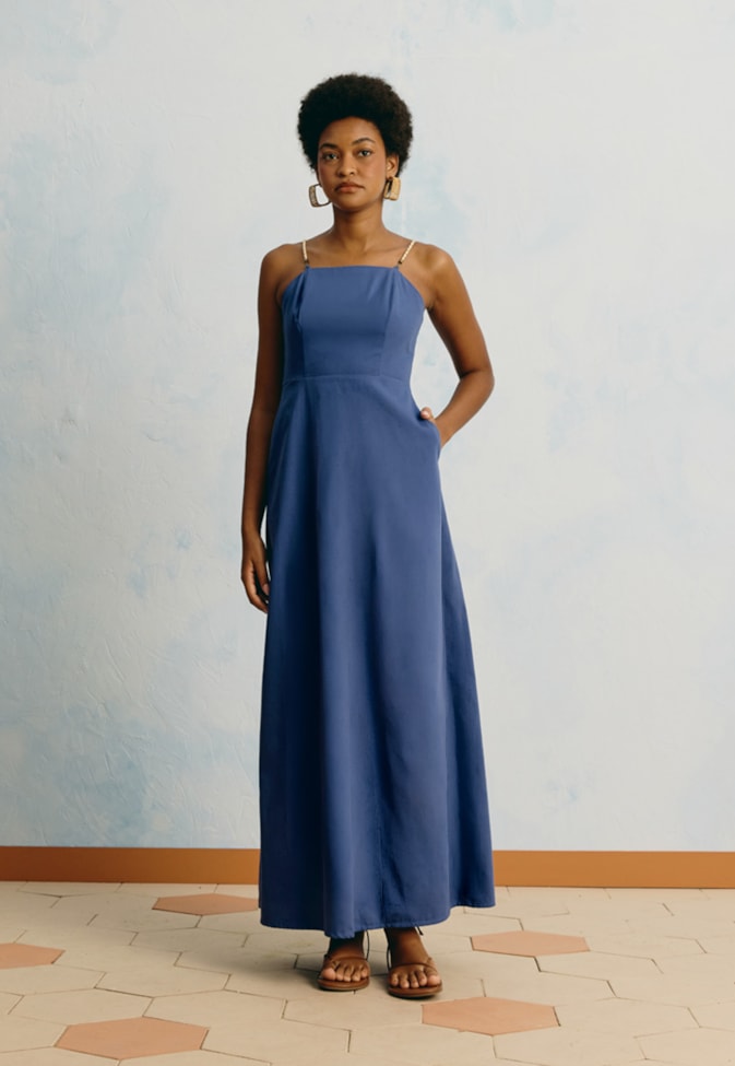 Vestido Longo Liso Alça Corda