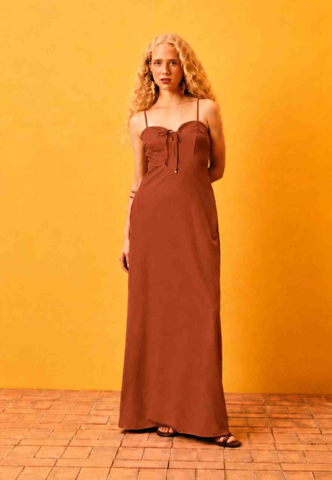 Vestido Longo Liso Amarração 