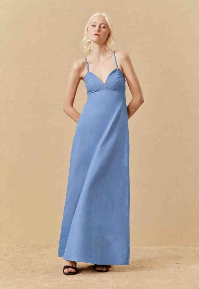 Vestido Longo Liso Amarração Costas
