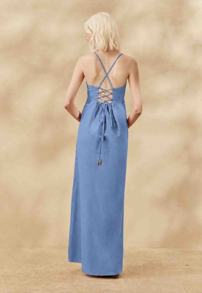 Vestido Longo Liso Amarração Costas