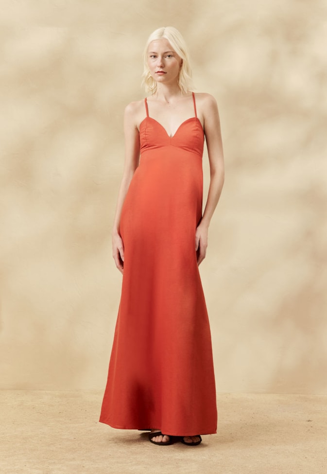 Vestido Longo Liso Amarração Costas