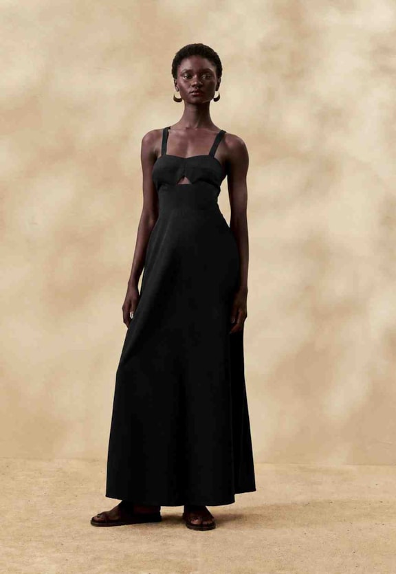Vestido Longo Liso Amarração Costas Vista Frontal