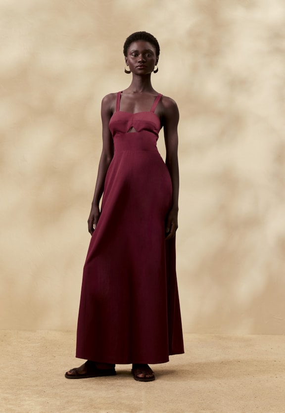 Vestido Longo Liso Amarração Costas Vista Frontal