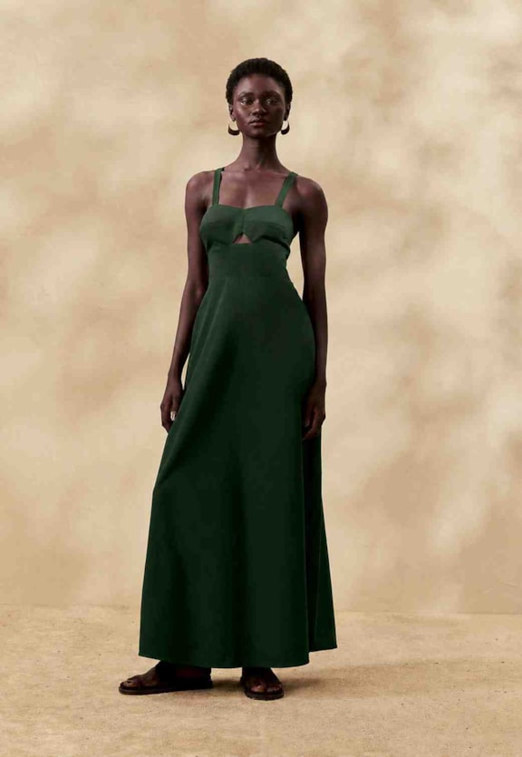 Vestido Longo Liso Amarração Costas Vista Frontal